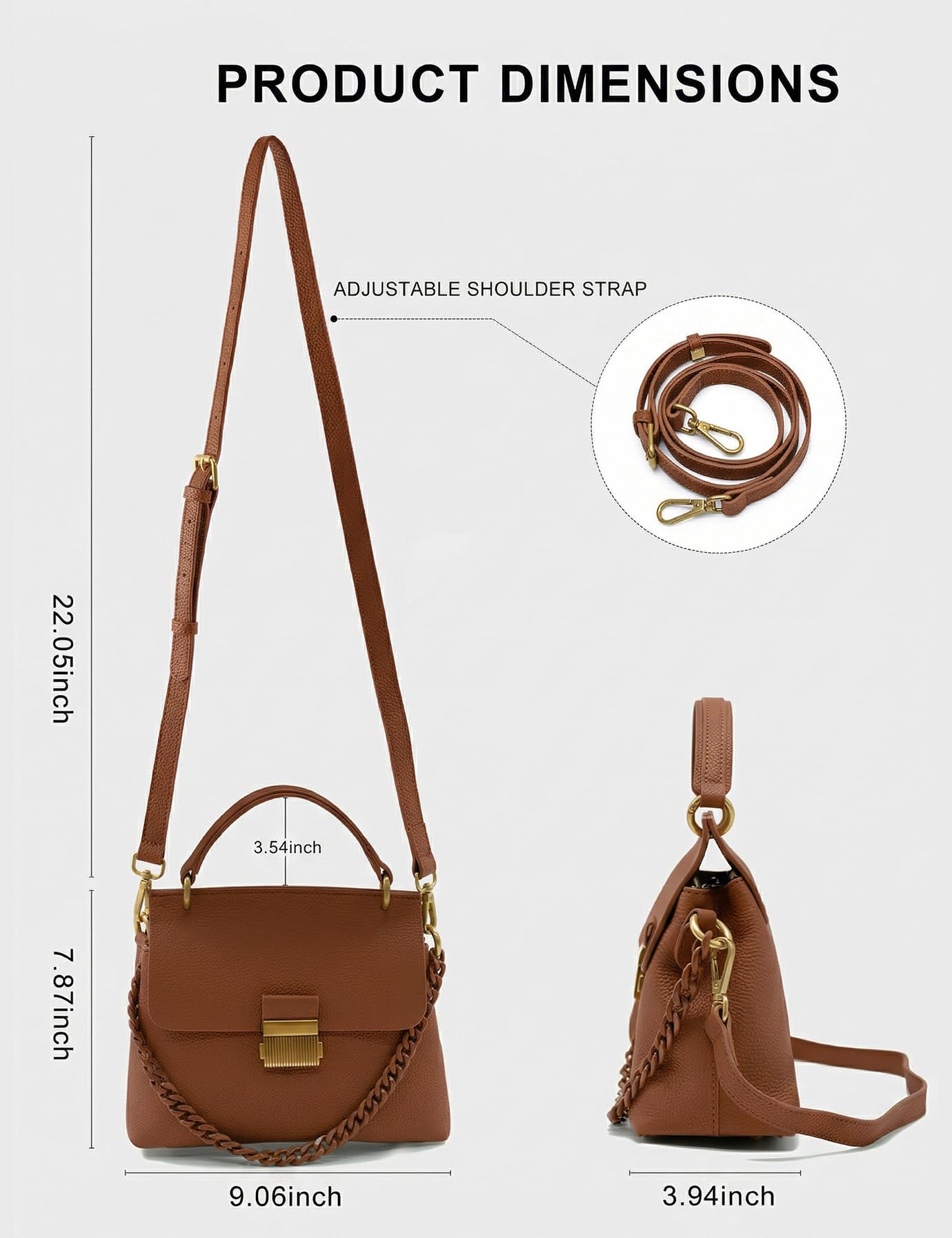 Genuine Leather Top Handle Handbag for Women Leather Crossbody Bag with Adjustable Strap Trendy Women Shoulder Bag Brown
