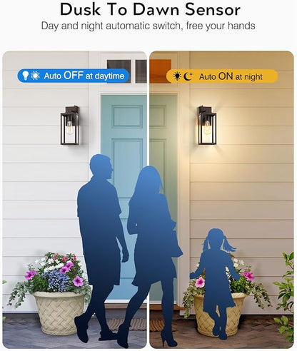 VIANIS 2 Pack Large Dusk to Dawn Exterior Garage Lighting Fixtures, Oil Rubbed Bronze Porch Lights Outdoor Wall Sconce Lantern, Modern Outside House Lights Wall Mount for Front Door, Coach