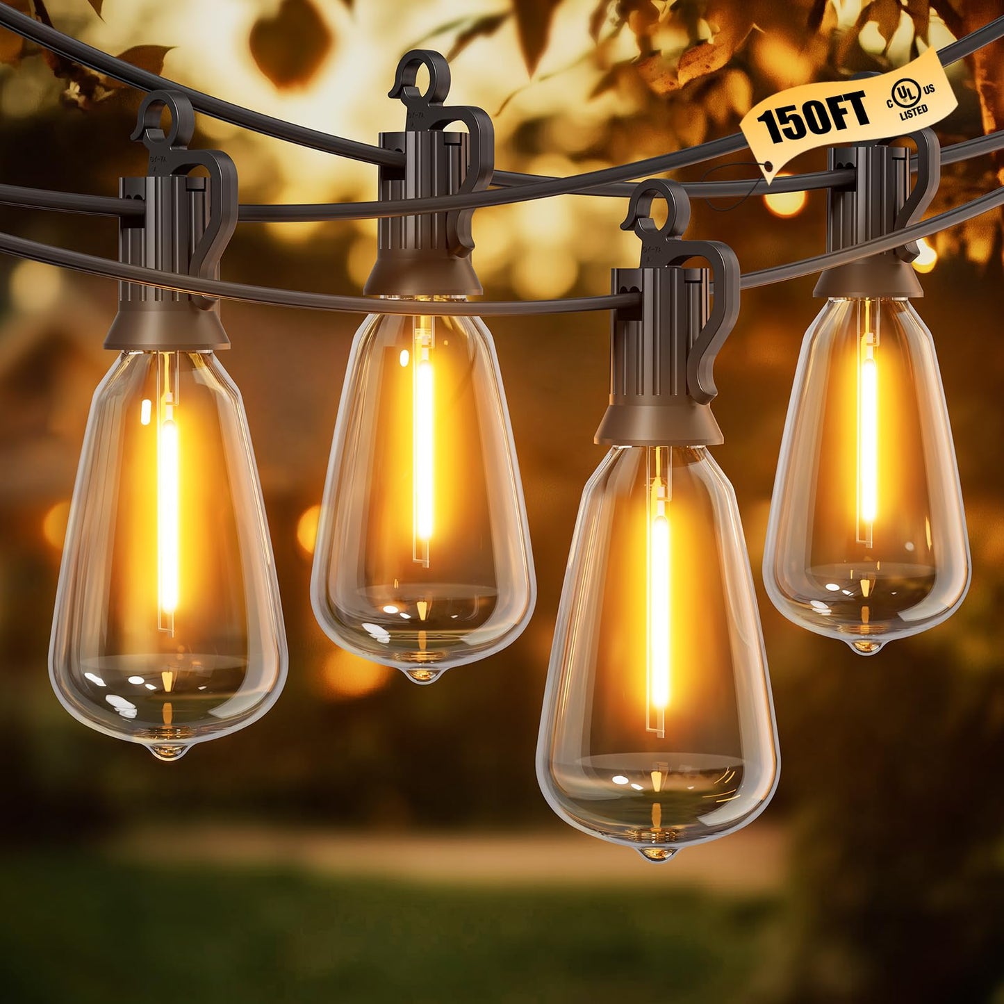 Brightown Outdoor String Lights, 150FT 47+2 LED ST38 LED Patio Lights Shatterproof, Dimmable IP65 Waterproof Connectable Hanging Outdoor Light for Backyard, Porch, Deck, Balcony