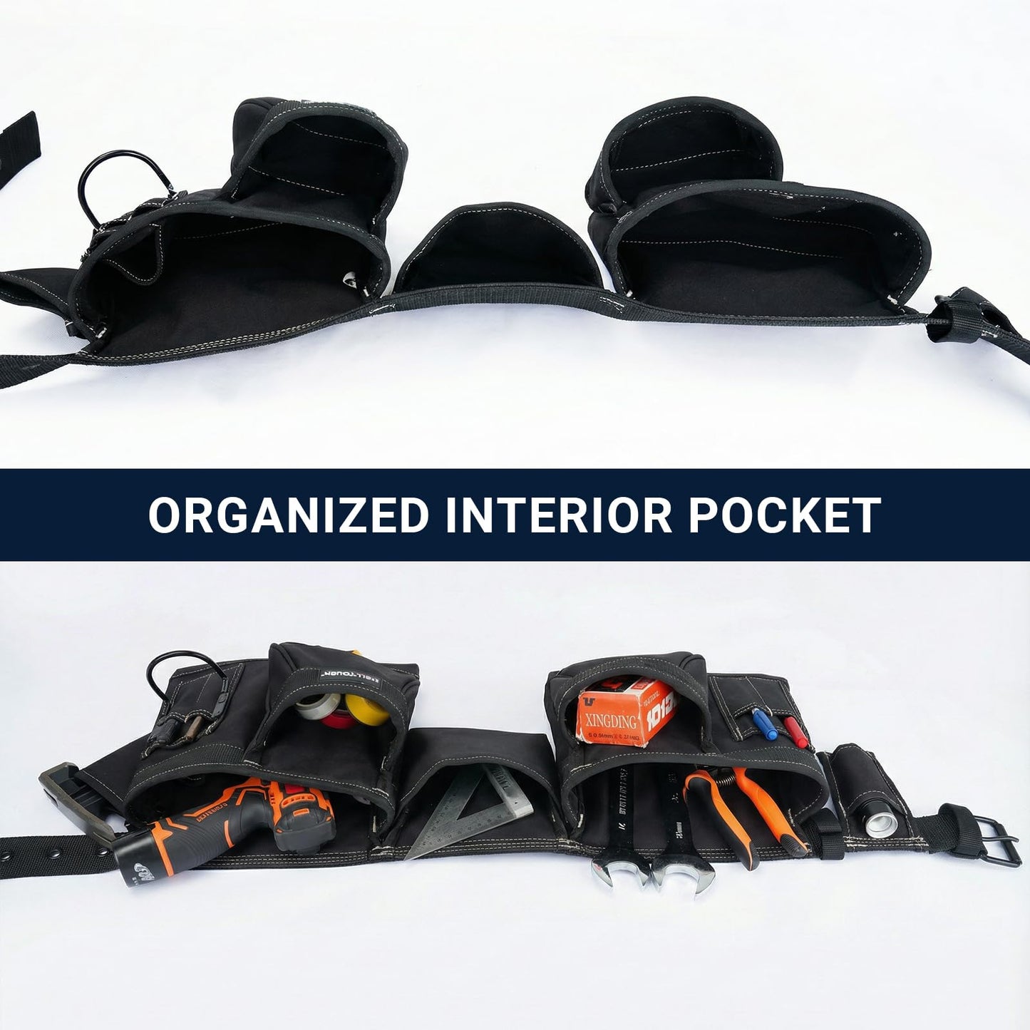MELOTOUGH 14-Pockets Professional Tool Belt with Suspenders,Heavy Duty Tool Bag and Pouch Combo for Carpenters,Construction,Electricians(Black, 33''-49'')