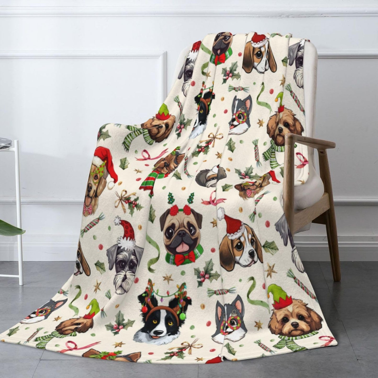 Cute Christmas Dog Head Fuzzy Throw Blanket for Women Men Girls Boys Soft Cozy Fleece Blanket for Bedroom Living Rooms Sofa Couch 50"x40"