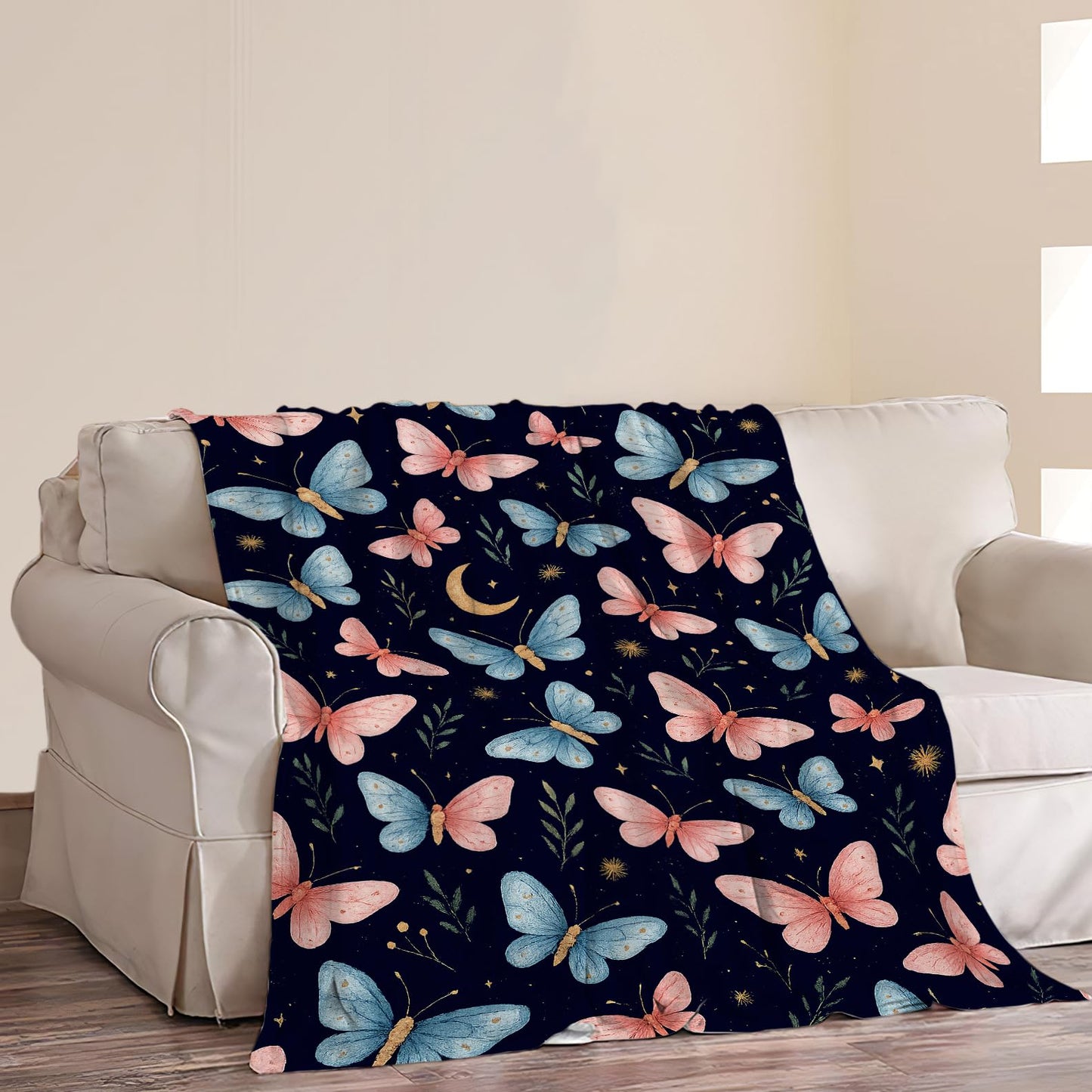 Butterfly Throw Blanket Butterfly Gifts for Women Girls Pink Blue Butterflies Cozy Fleece Fuzzy Soft Flannel Plush Warm Bedding Stuff for Kids Adults 40 x 50 Inch