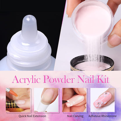 BORN PRETTY Acrylic Nail Kit - Acrylic Powder (Clear, White, Pink) & Liquid Set with Nail Forms, Brush Pen, File & Glass Container - Beginner Friendly