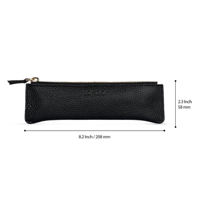 Londo Zippered Genuine Cowhide Leather Pen & Pencil Case — Slim Fountain Pen Holder, Pencil Pouch, Stationery Organizer, Makeup Brush Case, Travel Pouch — Gift for Writers, Students, Teachers, Black