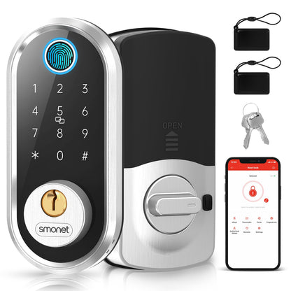 Smart Keyless Entry Door Lock - Fingerprint Electronic Deadbolt Touchscreen Keypad SMONET Biometric Digital Bluetooth Door Lock Smart Deadbolt Compatible with Alexa for Homes and Hotel