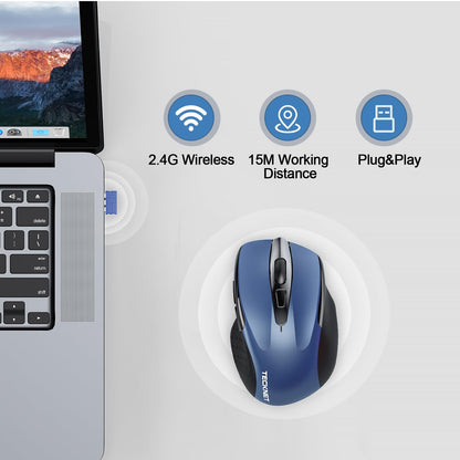 TECKNET Wireless Mouse Rechargeable, 2.4G USB-A Silent Mouse, Quiet Click, 6 Adjustable 4800 DPI, Cordless Computer Mice, Ergonomic Mice for Laptop, 6 Buttons for Chromebook, Ergo Grip - Black