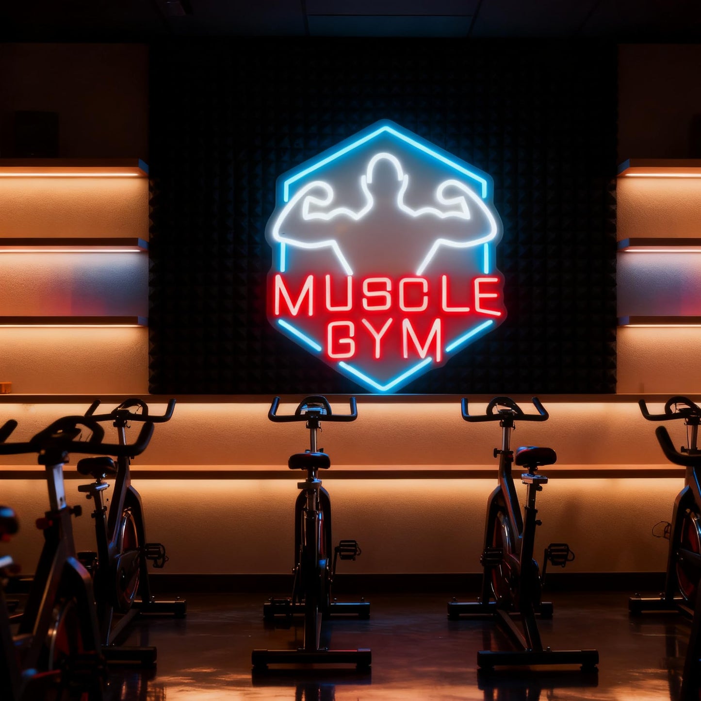 Muscle Gym LED Neon Sign, Home Gym Fitness Center Workout Space Fitness Studio Gym Room Wall Table Decor, Gift for Bodybuilder, USB Powered Dimmable Decorative Neon Light 17 x 13 In