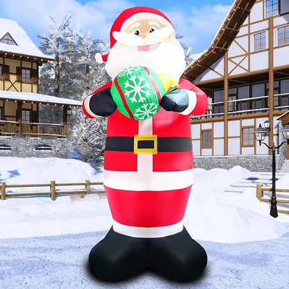 10FT Santa Claus Christmas Inflatable Decorations Blow Up Giant Santa Snowflake Ball Indoor Outdoor Decor Lights for Party Holiday Xmas Lawn Outside Patio Yard Garden Home Ornaments