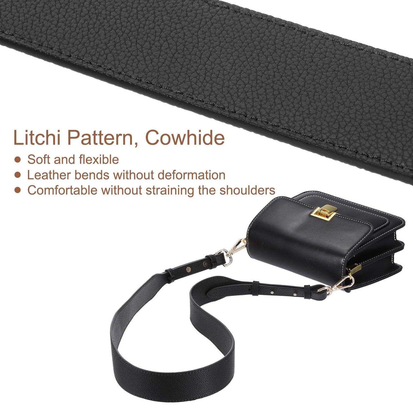 uxcell Leather Purse Strap, 41.7"-43.3" Adjustable Crossbody Replacement Straps 1.5" Width for Handbags, Shoulder Bag (Black, Silver Clasp)