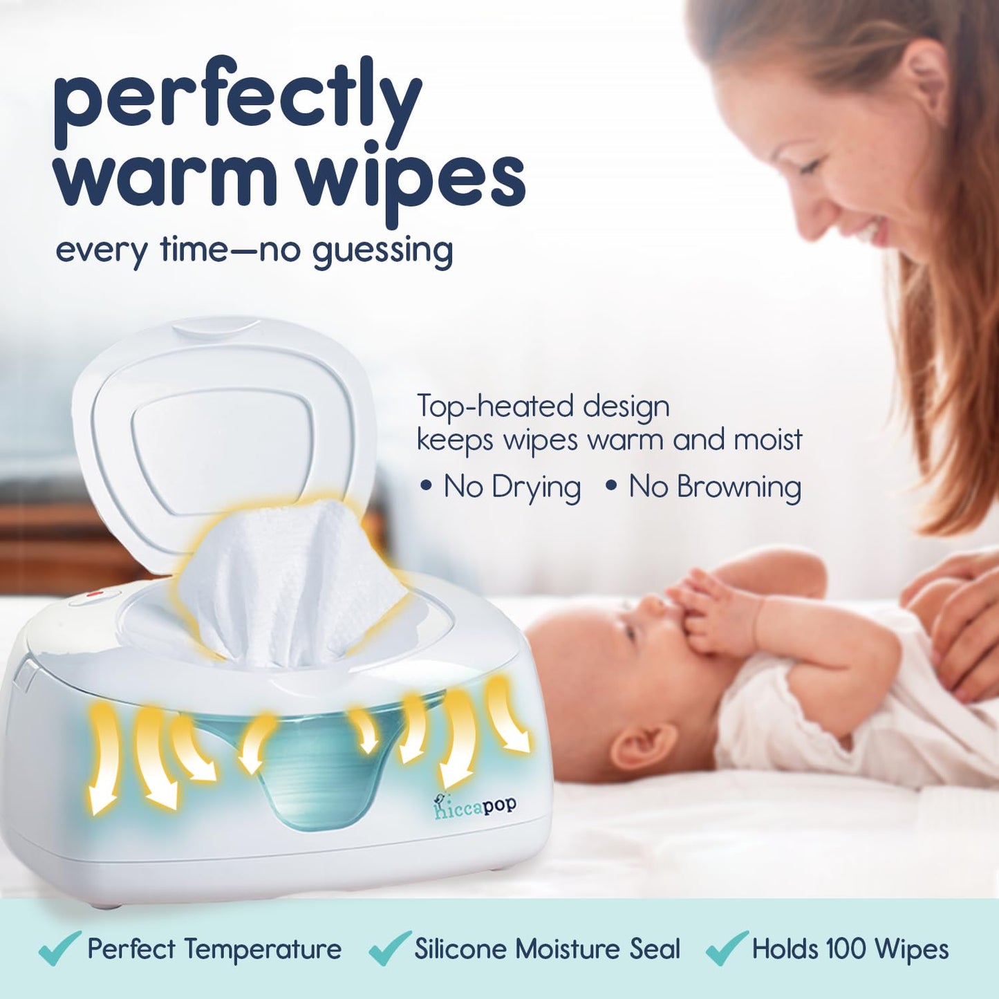 Hiccapop Baby Wipe Warmer and Baby Wet Wipes Dispenser | Baby Wipes Warmer for Babies | Diaper Wipe Warmer with Changing Light, White