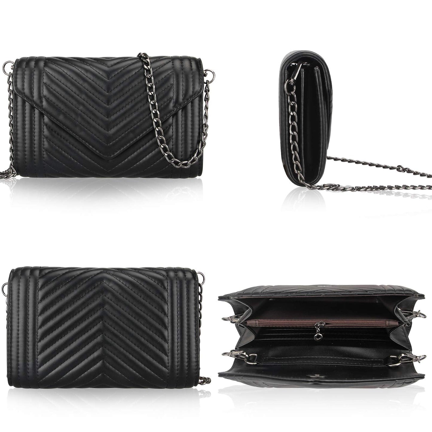 Small Leather Crossbody Bag for Women Clutch Purse Womens Handbag Ladies Black Cross Body Purses Designer Shoulder Bag with Chain Strap Mini Quilted Crossbody Phone Bags