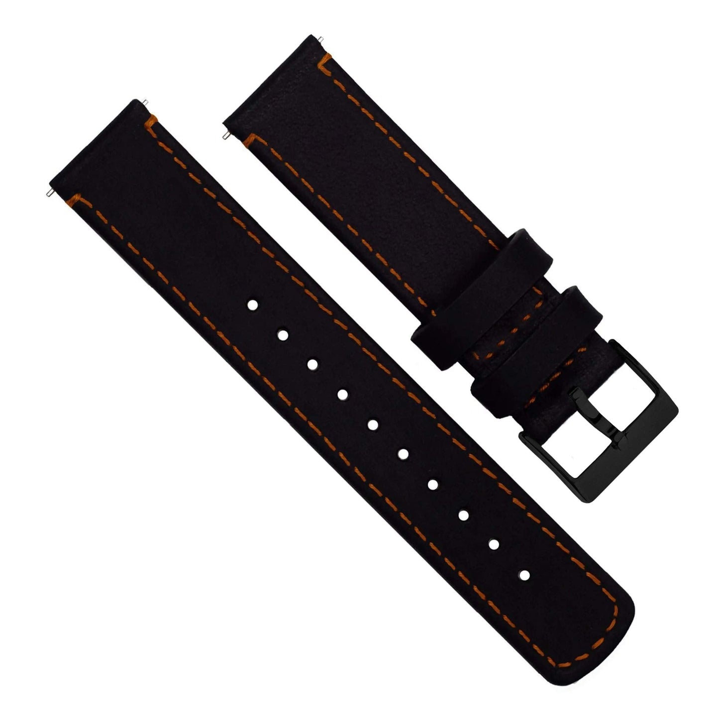 BARTON WATCH BANDS Quick Release Top Grain Leather Watch Band Strap, Black Leather/Orange Stitching (Black Buckle), 20mm