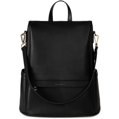 MIA + SOPHIA Leather Diaper Bag Backpack with USB Charging port, Changing Pad, Stroller Straps (Black Mia)