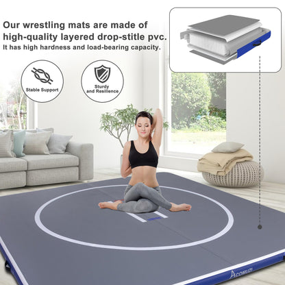 ACOMUZI Inflatable Wrestling Mat 13FT/10FT/5FT, Portable Jiu Jitsu Mats Wrestling Mat for Home, Outdoor or Indoor Training Mat for Water Yoga, Gymnastics, BJJ, MMA (Gray+Blue, 10×10FT×4inch)