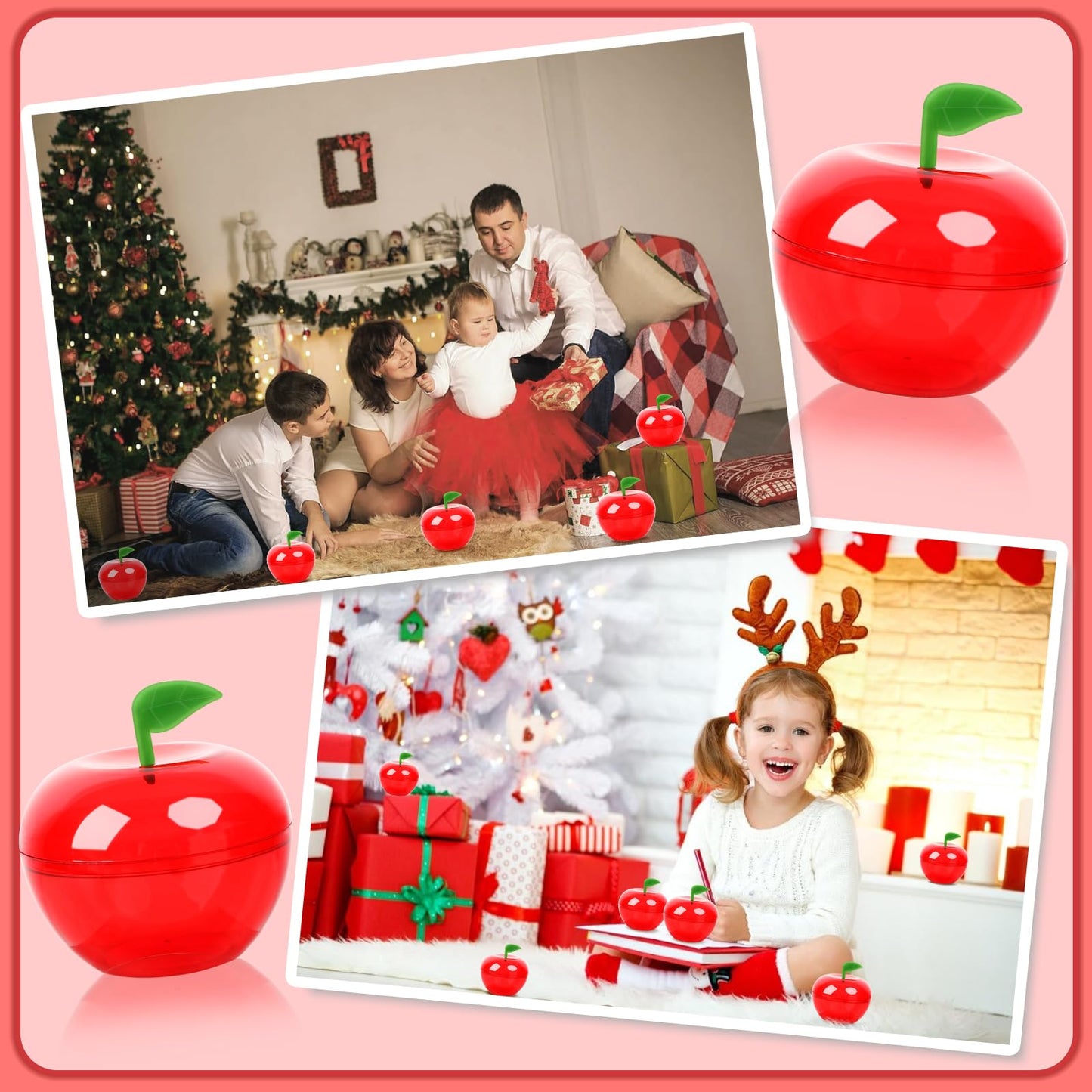 Jansun 12 Pcs Plastic Apples Containers Teacher Gifts Bulk Red Clear Apples Container Apples Decorations for Back To School Candy Holder Rosh Hashanah Christmas Party Favor