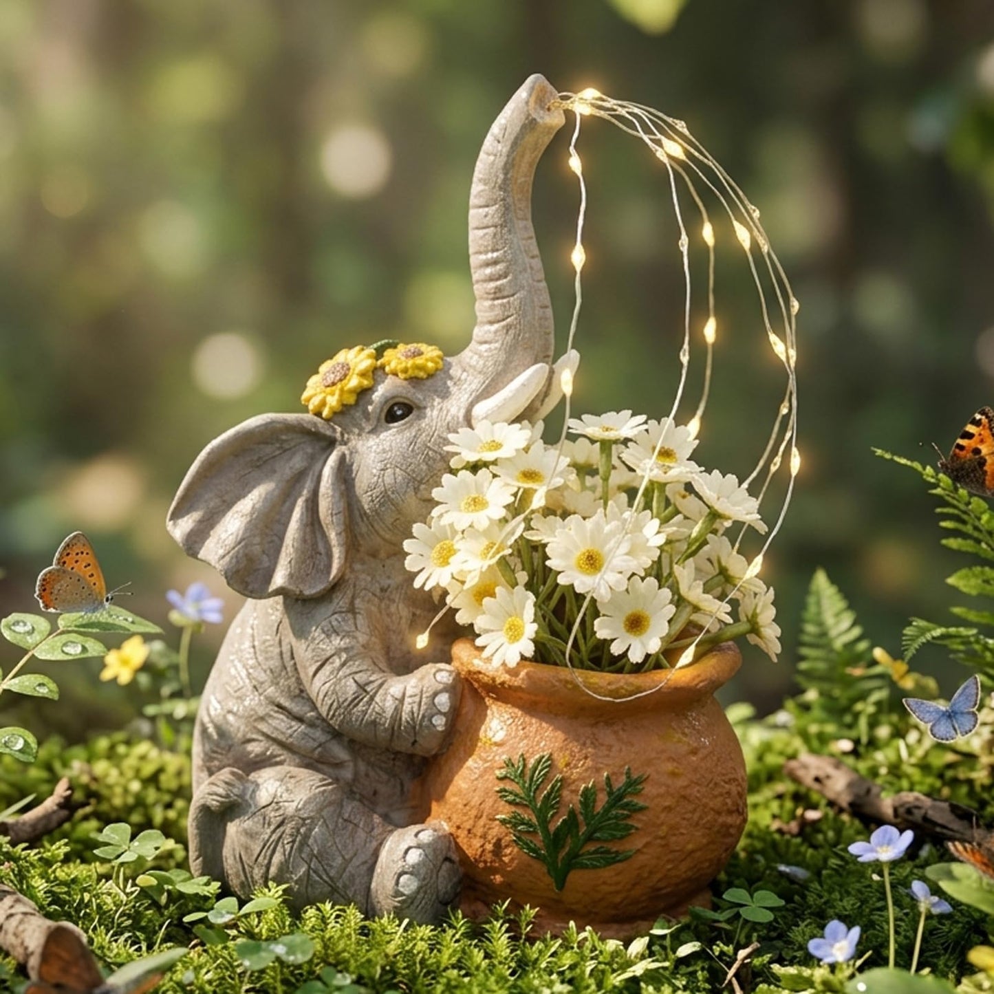 Joint Honglin Solar Elephant Planter Garden Statue with Watering Fairy Lights, Flower Pot with Artificial Daisies, Outdoor Resin Solar Garden Decor for Yard Lawn Patio Porch (Elephant)
