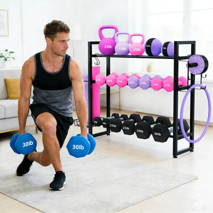 laapee 3-Tier Dumbbell Rack with 882 LBS Capacity, Multi-Purpose Weight Rack for Home Gym with Shelf and Movable Hooks, Weight Holder and Home Gym Storage Organizer for Dumbells Kettlebells Yoga Mat