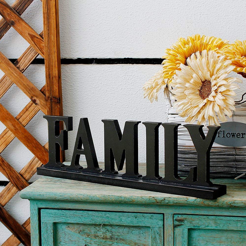 E-view Wooden Family Sign for Home Decor - Decorative Letters Tabletop Word Plaque Home Décor Accents