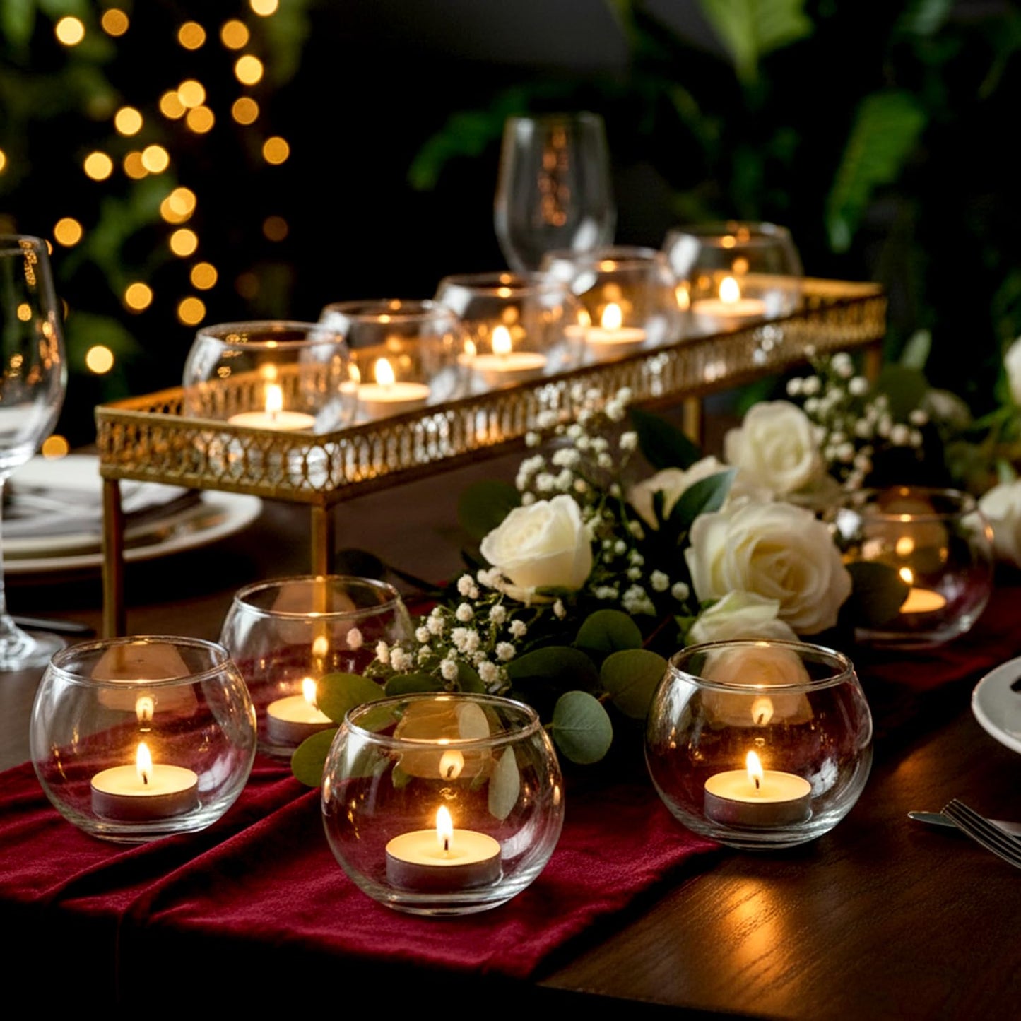 LAMORGIFT 12 Pcs Tealight Candle Holder- Round Clear Candle Centerpieces for Tables, Wedding Shower, Bridal Shower Table Decorations