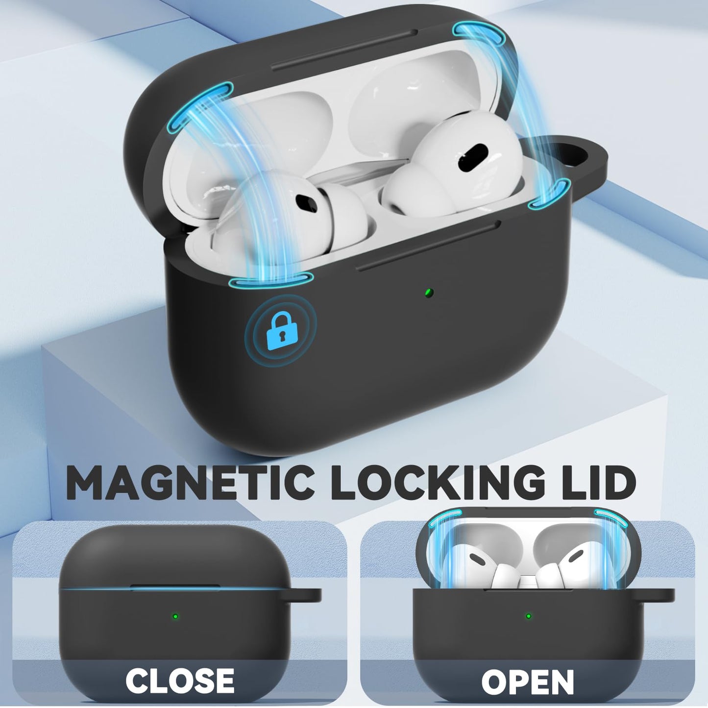 Ljusmicker for AirPod Pro Case Cover with Cleaner Kit,Soft Silicone Protective Case for Apple AirPods Pro 2nd/1st Generation for Women Men,AirPod Pro Case with Magnetic Lid Lock & Keychain-Solid Black