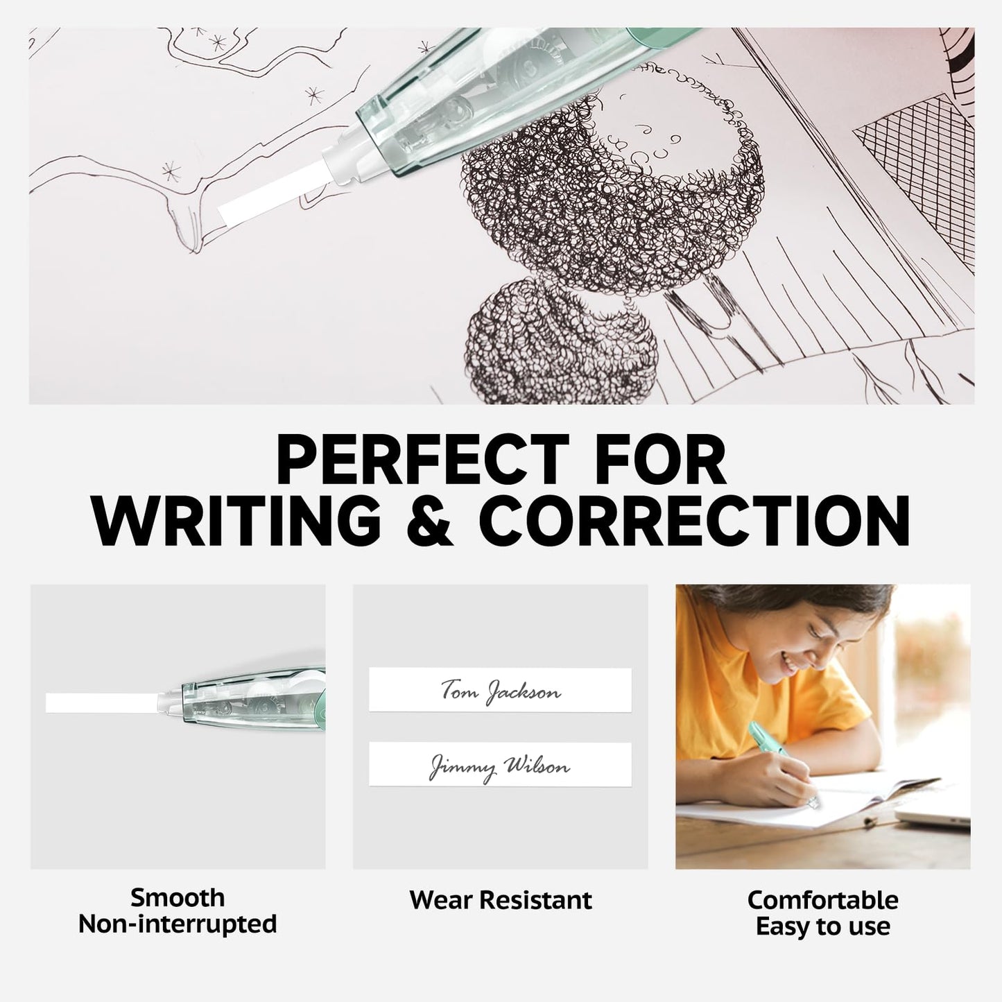 CINBOS Refillable Retractable Correction Tape with 2 Extra Refills, White Smooth Pull Out Cute Correction Tape for Office Supplies, 4 PCS (CS-25)