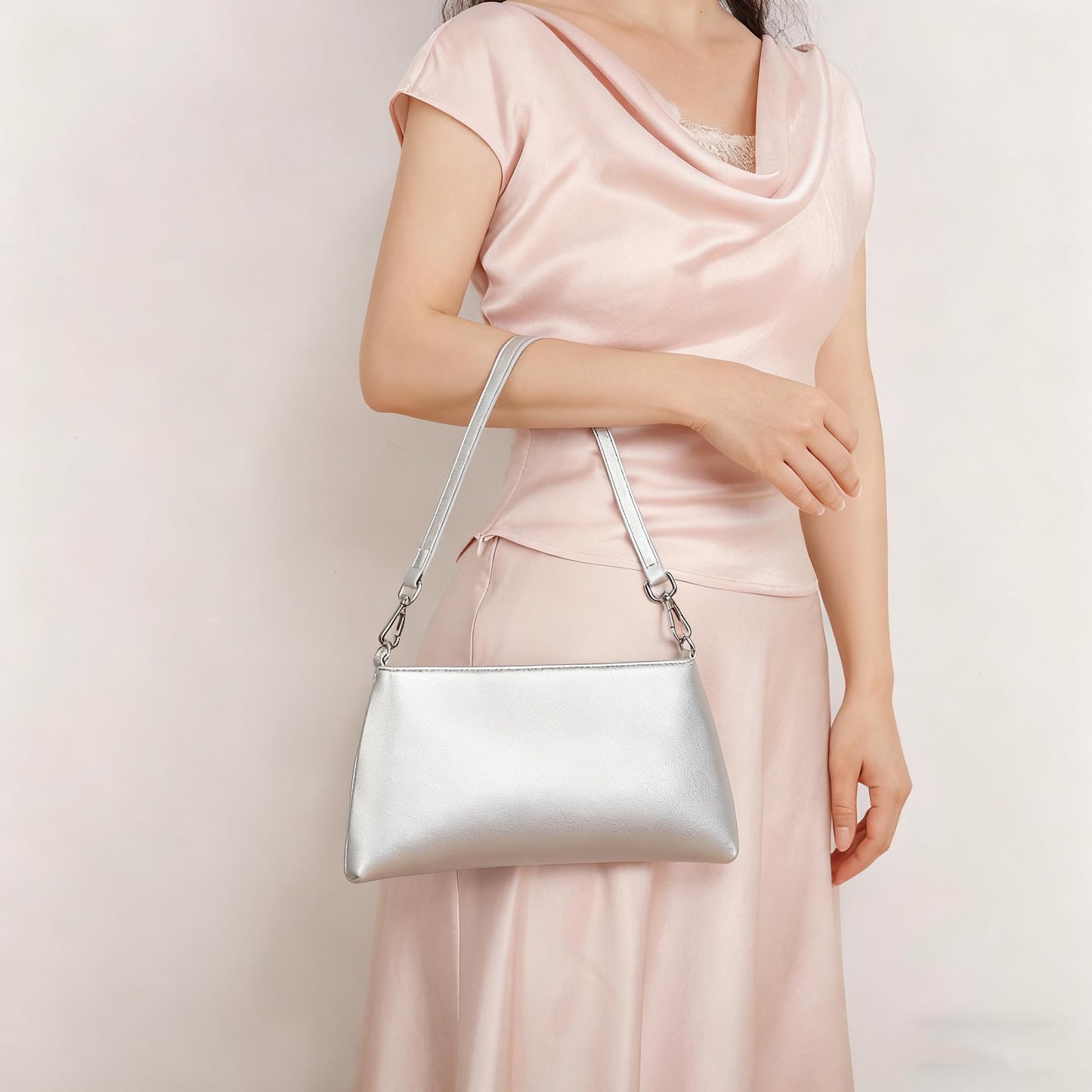 Valleycomfy Women Clutch Purses Ladies Pu Leather Evening Bag Shoulder Bag Handbag for Party/Wedding/Cocktail/Prom/Club, Silver