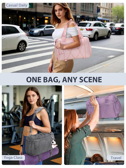 Small Gym Bag for Women with Yoga Mat Holder and Wet Compartment, Mini Gym Duffle Bag Yoga Bag with Water Bottle Pocket for Workout Travel, Dark Gray