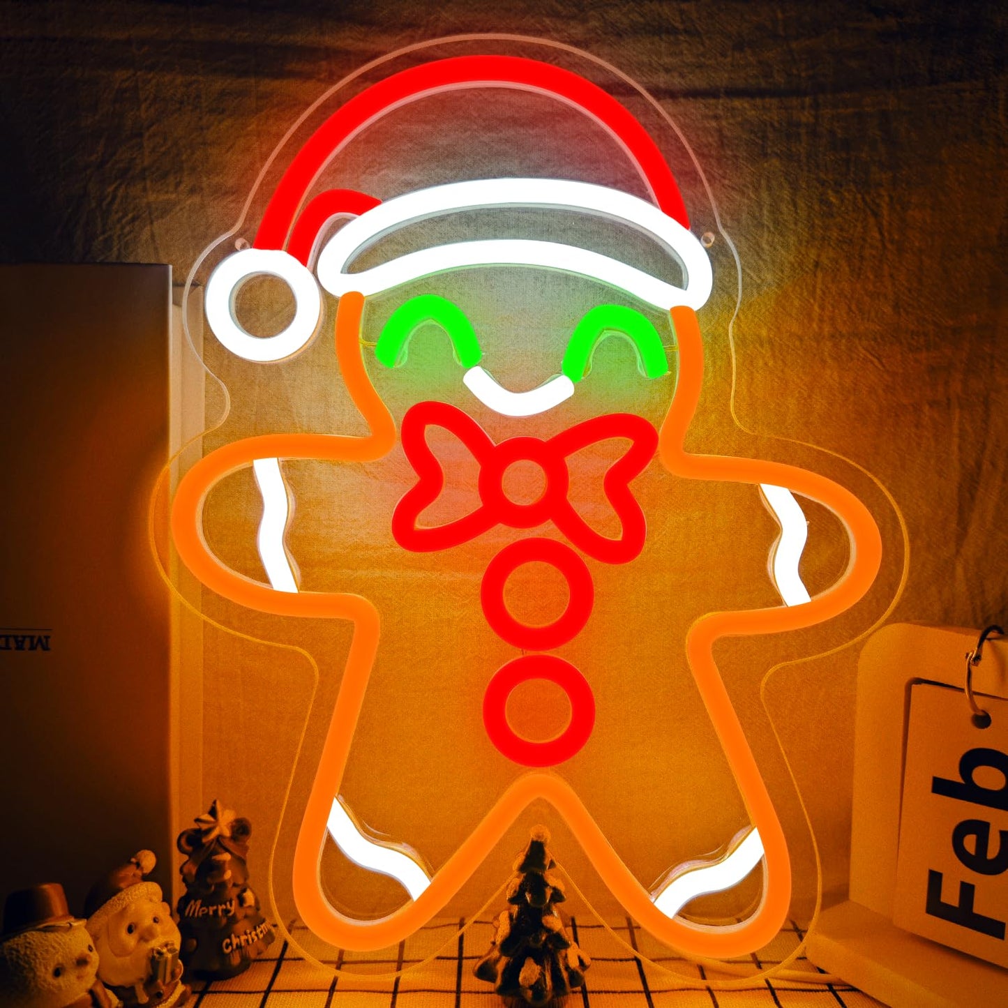 Gingerbread Man Neon Sign - Dimmable Christmas Neon Light for Wall Decor - Merry Christmas Light up Sign for Bedroom, Living Room, Home