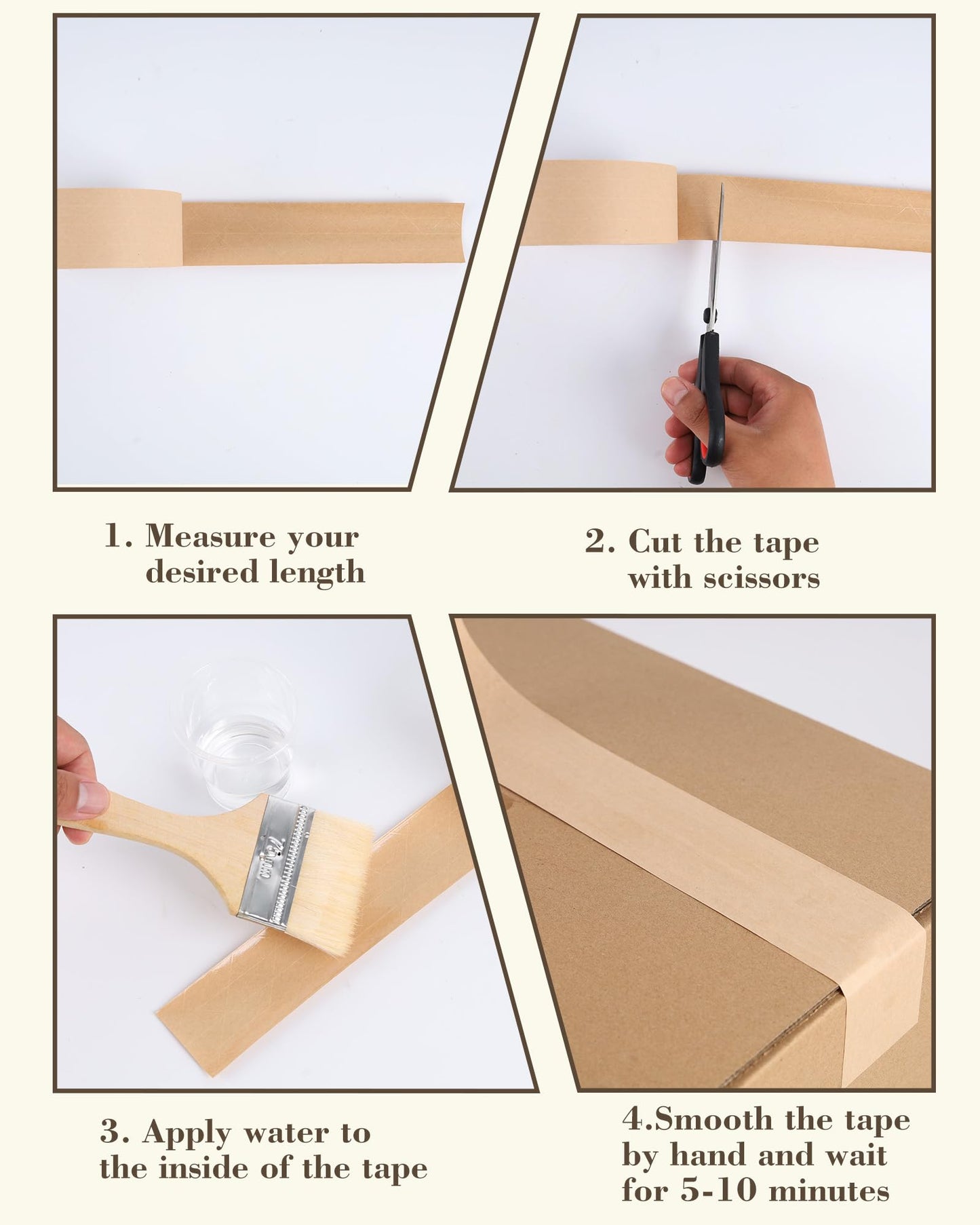 Lichamp 6-Pack Water Activated Kraft Paper Packing Tape, 2" x165 ft Heavy-Duty Eco-Friendly Packaging Tape, Writable & Recyclable for Shipping, Moving, Ecommerce Boxes
