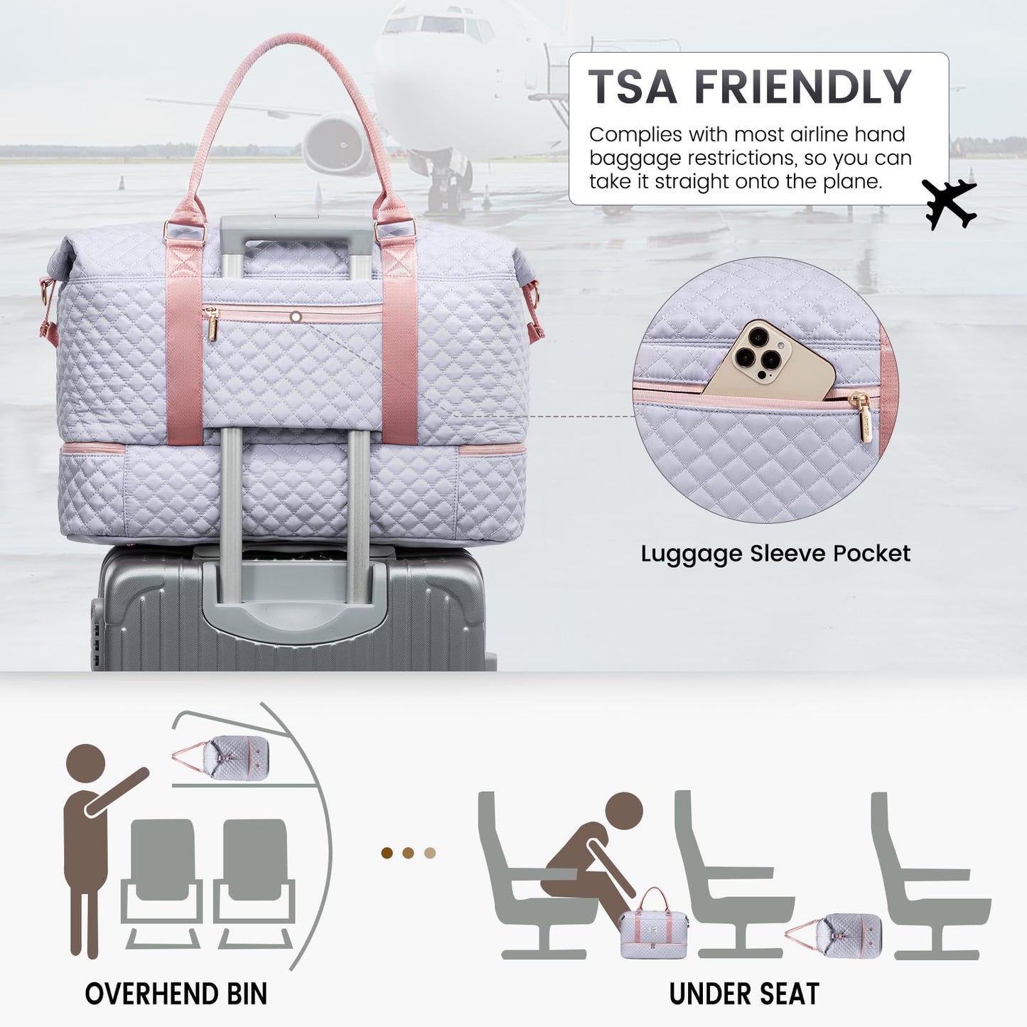 LOVEVOOK Travel Duffle Bag, Weekender Bags for Women with Shoe Compartment, Carry on Overnight Bag with Toiletry Bag, Gym Duffel Bag with Wet Pocket, Hospital Bags for Labor and Delivery