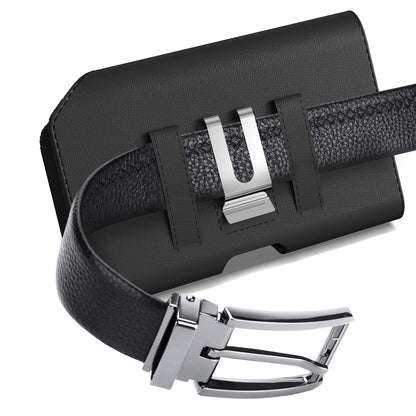 CoverON Holster with AirPods Holder for Apple iPhone 17e 17 Pro/ 16 16e 16 Pro /15 14 13 12 11 Pro/X Xr Xs Phone Case Belt Clip Earbuds Leather Pouch (Fits Otterbox or Any Case on)