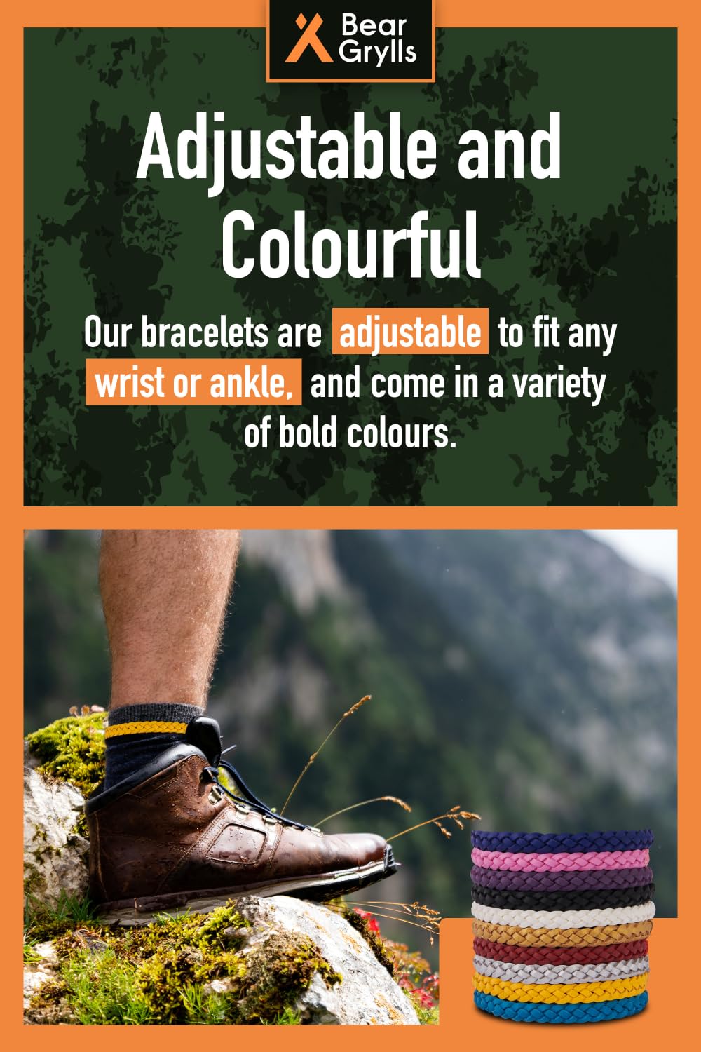 Bear Grylls Mosquito Repellent Bracelets | Crafted for Adventure | Adjustable Leather | DEET-Free | Long-Lasting Protection | Pack of 10