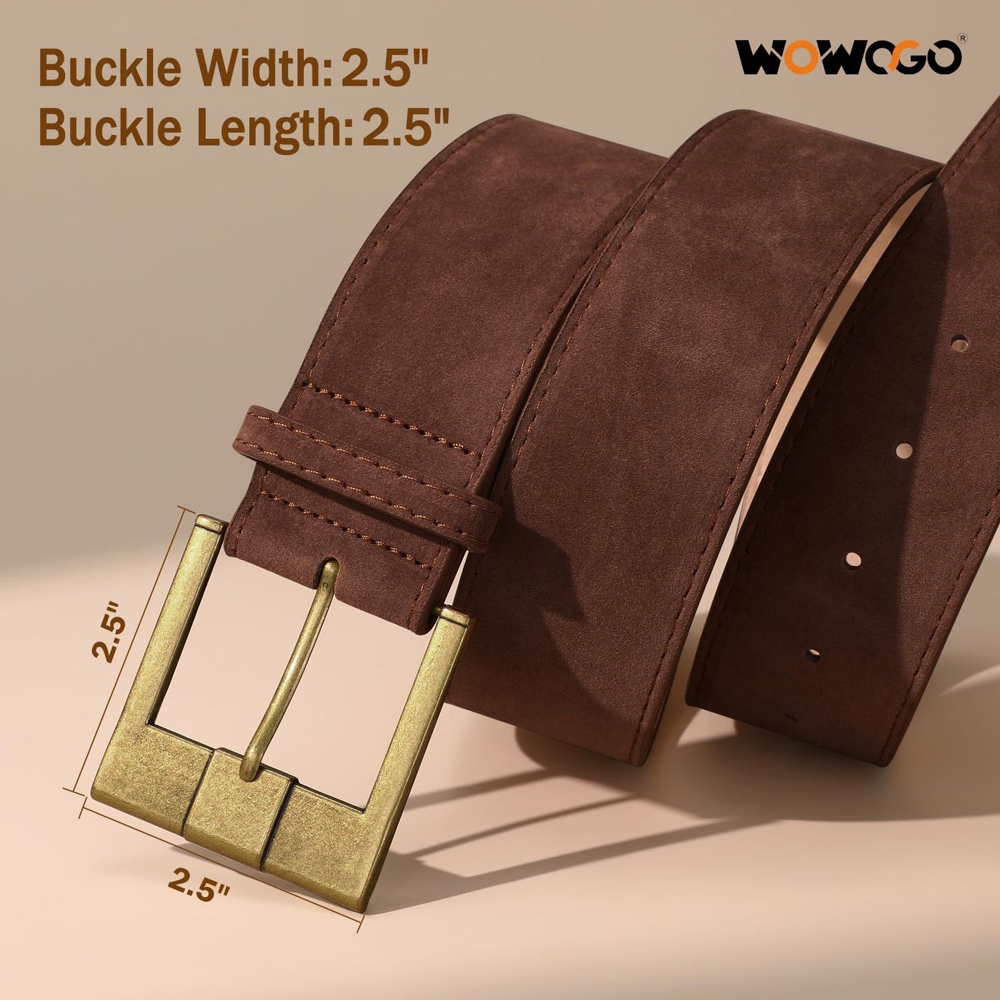 WOWOGO Dark Brown Women Wide Leather Belts for Dresses 1.9" Chunky Western Vintage Thick Suede Waist Belt with Brass Buckle
