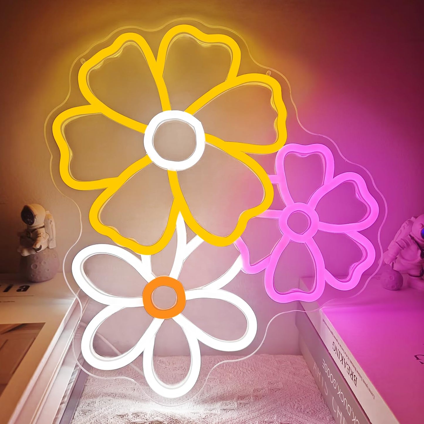 Daisy Flower Neon Sign Dimmable Flower Wall Light for Girls Bedroom Sakura Light up Sign for Wall Decor Led Boho for Birthday Christmas Gift