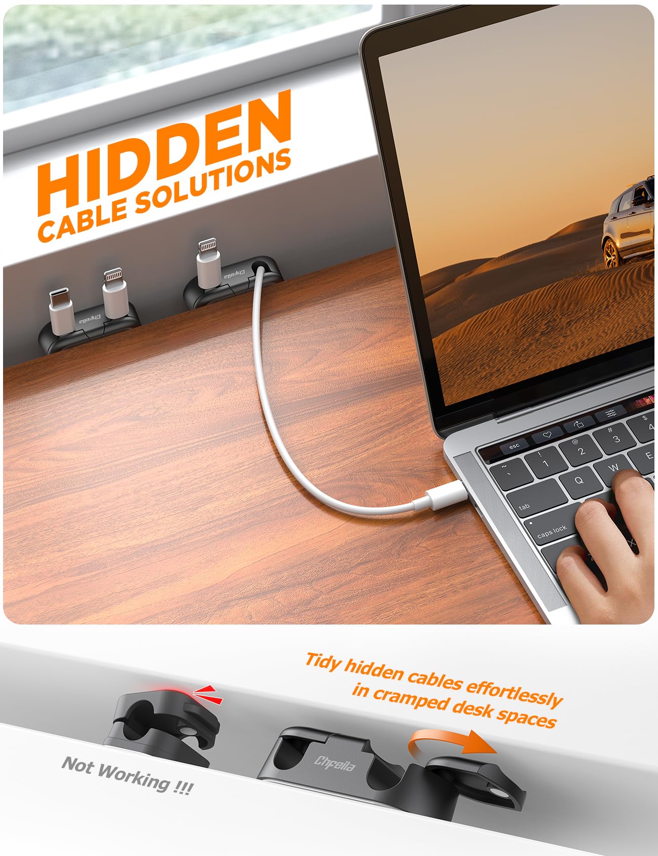 Magnetic Cable Clips - Chfeila 8Pack [Dual Slot] [360°Rotating & Twist-Lock] Cord Management, Adhesive Phone Charging Keeper, Wire Organizer Holder for Nightstand, Home Office Desk Accessories Decor