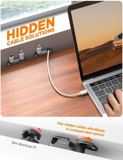 Magnetic Cable Clips - Chfeila 8Pack [Dual Slot] [360°Rotating & Twist-Lock] Cord Management, Adhesive Phone Charging Keeper, Wire Organizer Holder for Nightstand, Home Office Desk Accessories Decor