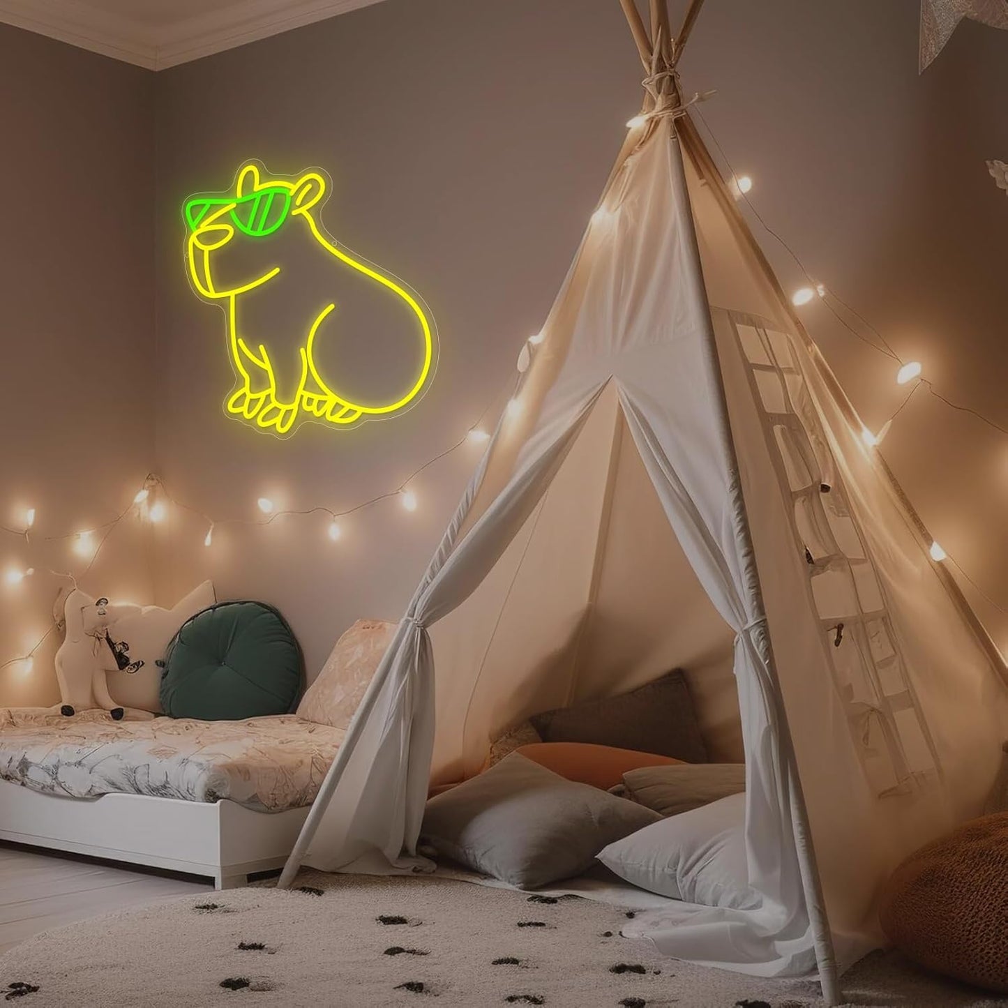 Capybara Neon Sign for Wall Decor Cute Light Up Business Led Sign Cute Birthday Party Signs Led Decorative Night Signs Room Decor Christmas Party Gifts for Girls Boys Home Bedroom