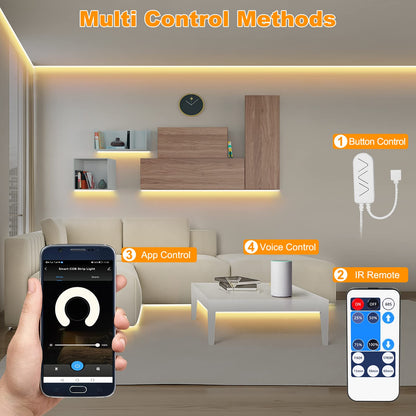 Tatazone Smart White COB Led Strip Light with App and Remote, 16.4ft 3000K Bright Warm White WiFi COB Light Strip Compatible with Alexa Google, Dimmable Indoor Led Lights for Mirror, Cabinet, Kitchen