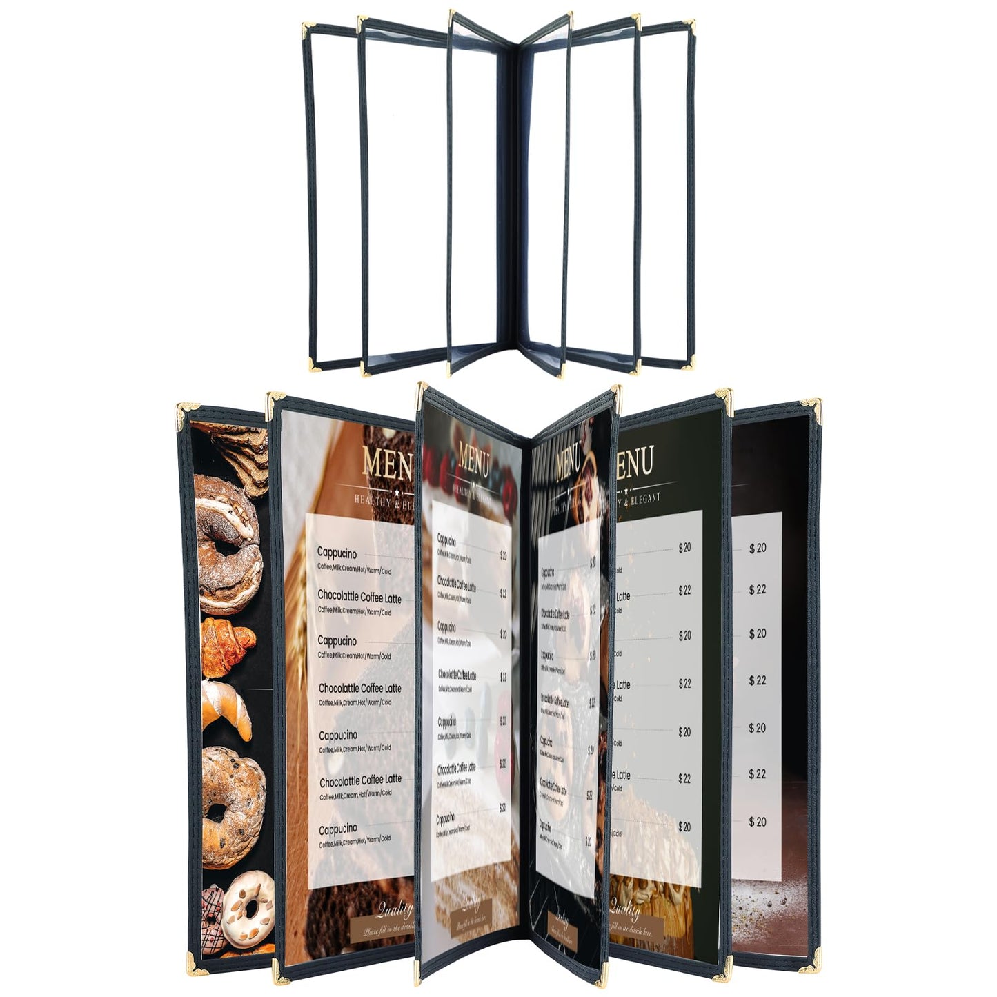 AMGSH 6 Page 12 View Menu Covers 8.5 x 11 Inch, Clear View Menu Holder Transparent Menu Sleeve, Fits Letter Size Paper for Kitchen, Restaurant Supplies, Wine Menu Morning Menu Homeschool 2 Pack
