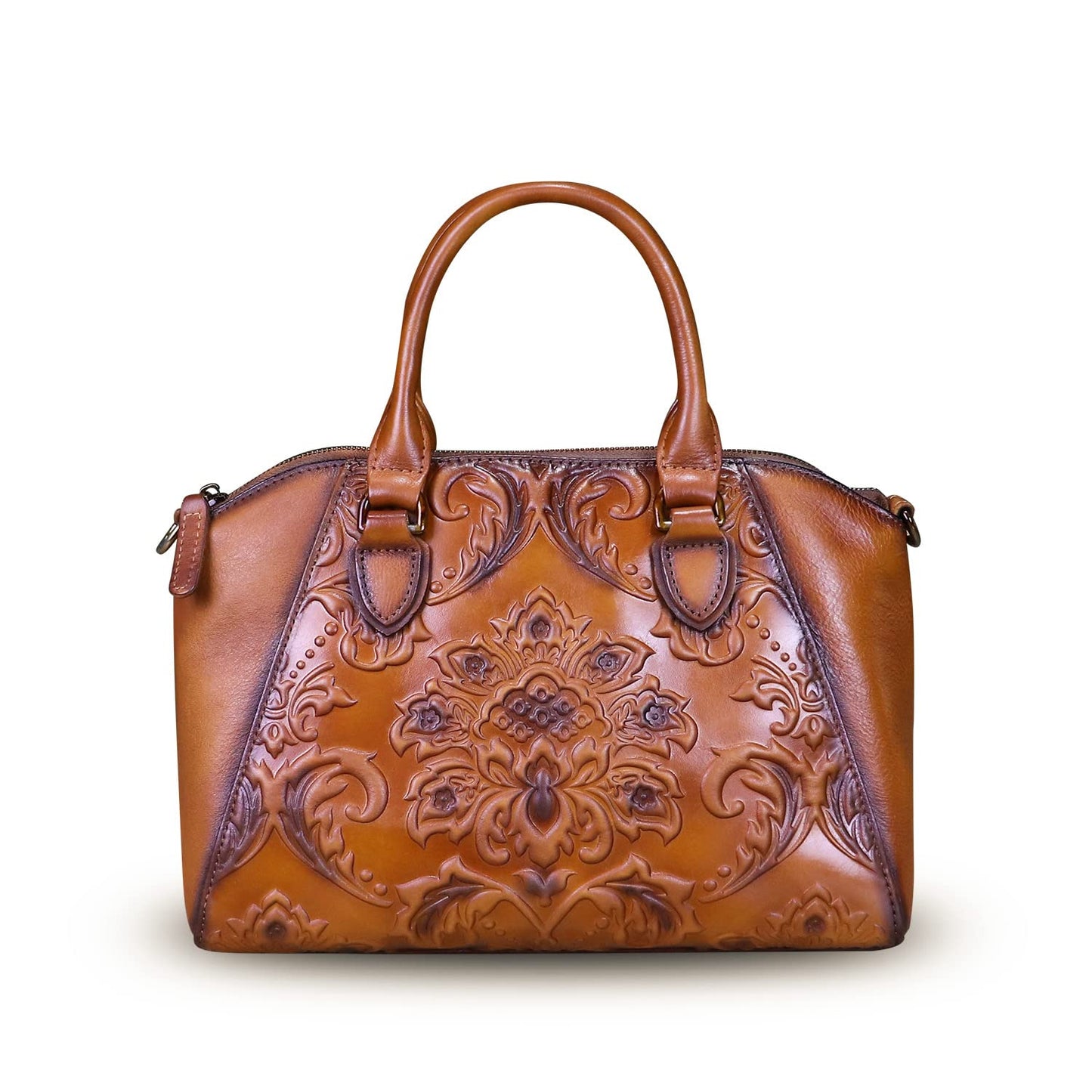 Genuine Leather Satchel for Women Top Handle Bags Handmade Purse Vintage Embossed Leather Crossbody Handbags Hobo Bag (Brown)