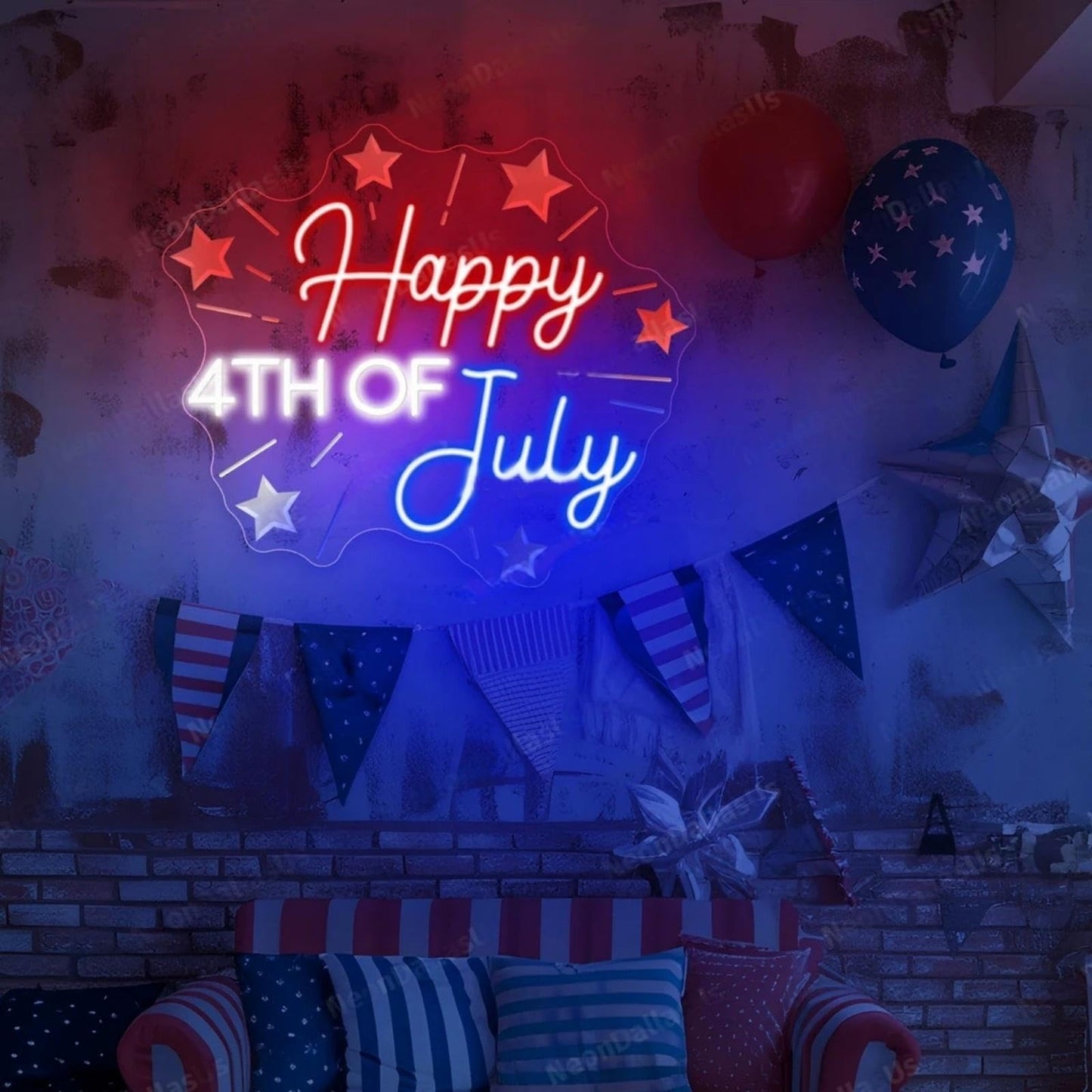 Happy 4TH of July Decors Neon Sign Happy Independence Day Led Sign 4th of July Celebration Light Patriotic Welcome Memorial Day Decoration, 15.4"x13"