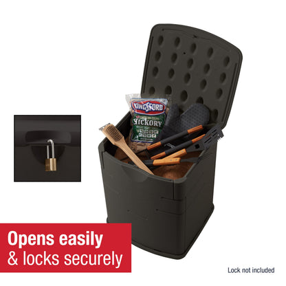 Rubbermaid Small Resin Outdoor Storage Deck Box (19 Gal) Weather Resistant Brown Deck Organization for Home/Small Garden Tools/Grilling Accessories/Pool Supplies