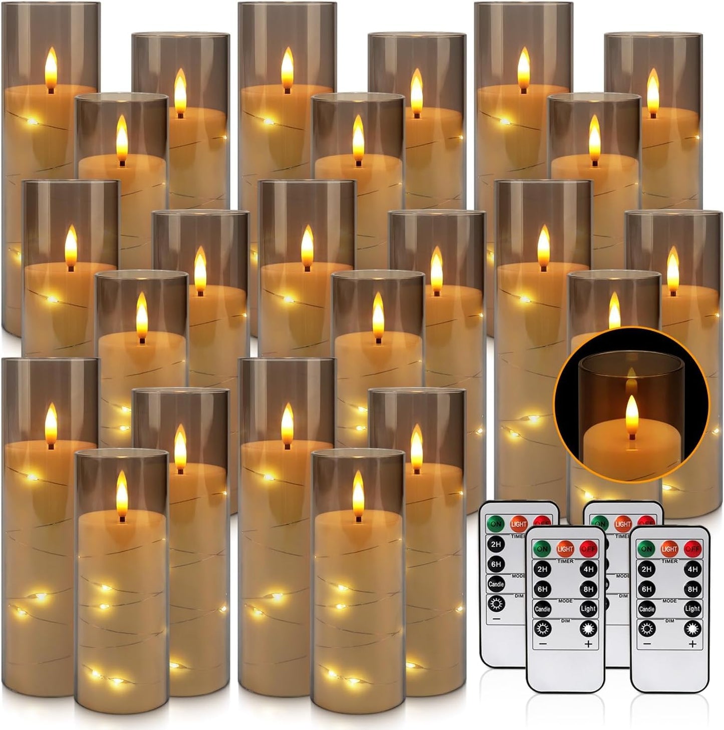 YOROXRG 24 Pack Halloween Decoration Flickering Flameless Candles, Battery Operated LED Candles for New Year, Home Decor, Parties, Wedding,Christmas(D2.2 x H 5" 6" 7") Grey