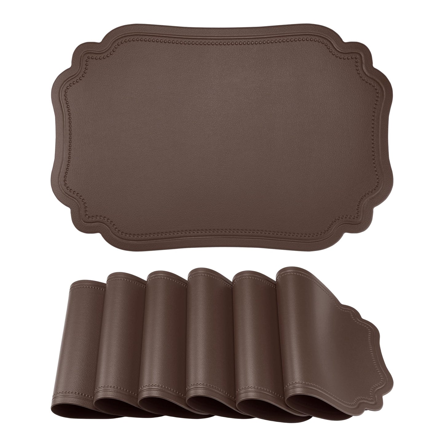 DRMHM Solid Placemats Set of 6 Leather Placemats for Kitchen Dining Table Decor Heat Resistant Table Placemats Sturdy Table Mat 18 * 12inch Coffee