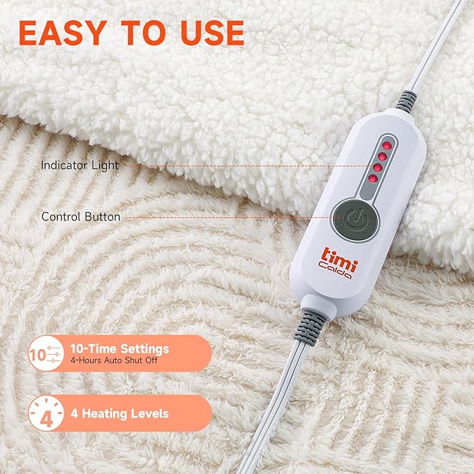 Heated Blanket Full Size - 72"x84" Cozy Soft Jacquard Heating Blanket with 4 Heat Levels & 10 Hours Auto-Off, Jacquard Fleece, Overheating Protection, Warm Gifts, Cream