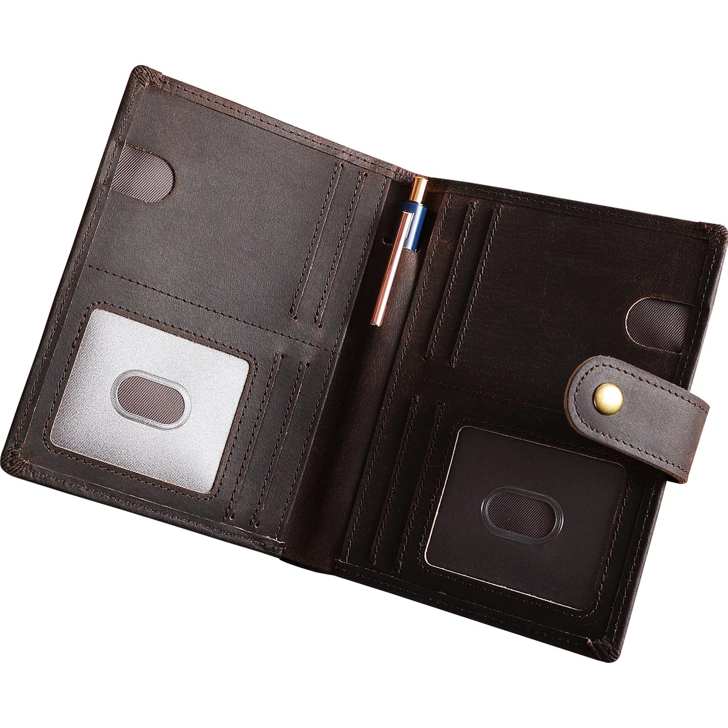 Retroreo Vitus Full Grain Leather Passport Wallet, Travel Document Organizer with RFID Blocking, Dual Passport Slots, Dual Cash Pockets, Multiple Card Holders, a 60-Page Travel Notebook & Pen Included