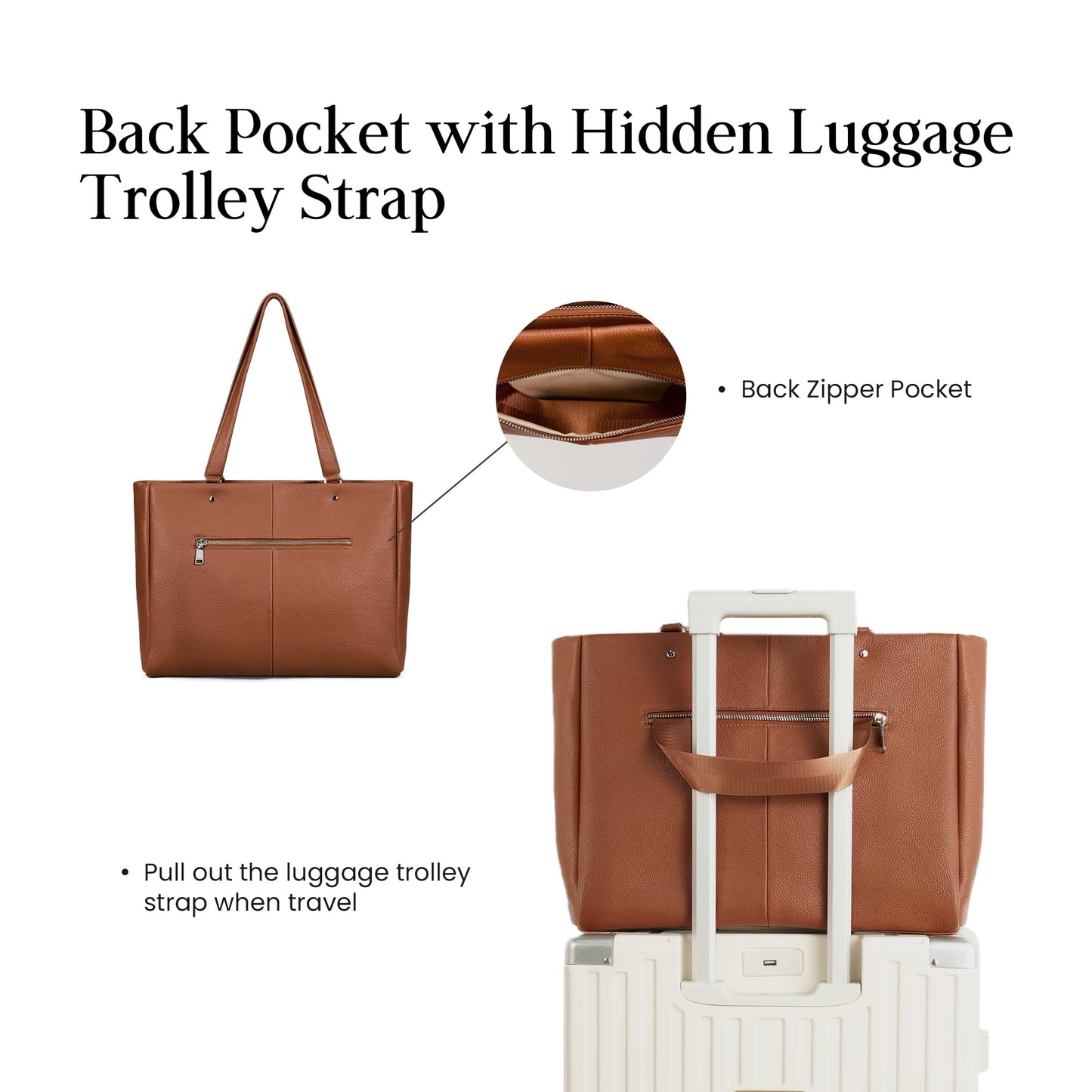 befen Real Leather Work Tote Bag for Women Ladies Totes Shoulder Purse Satchel Handbags with 15.6" Compartment & Water Cup Holder Cognac Brown