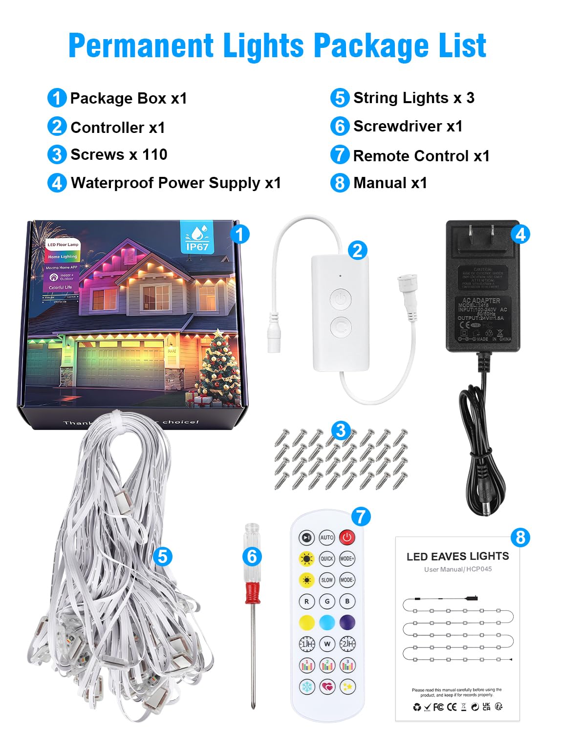 MGYIF Permanent Outdoor Lights 150FT RGBIC LED Smart LED Lights, App/Remote Control IP68 Waterproof for Holiday Decor, 50 Scene Modes, DIY Lights Lighting Timing for Christmas Halloween Party M2