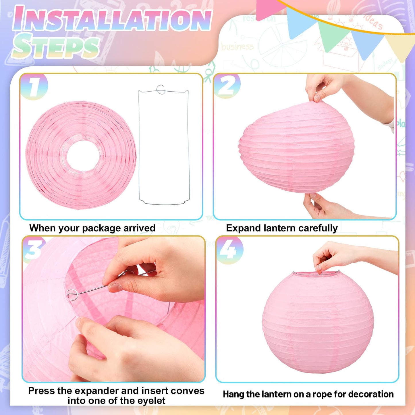 Retisee 12 Pcs 10 Inch Hanging Paper Lanterns Party Decorations Cute Pastel Classroom Decor for Birthday Back to School Party Decoration for Classrooms Wedding Birthday Ceilings