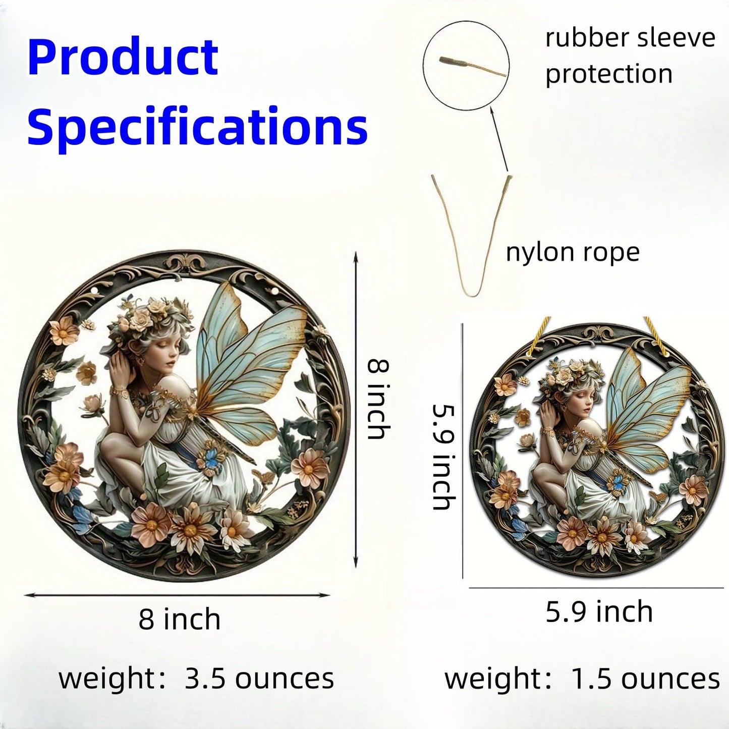 VTYFRY Flower Fairy Garden Decorations Angel Wing Christmas Halloween Deco Statue Art Elf Sculpture Hanging Craft for Outdoor Yard Courtyard Lawn Patio Window Acrylic Ornament Home Gift (A,S: 6*6 IN)